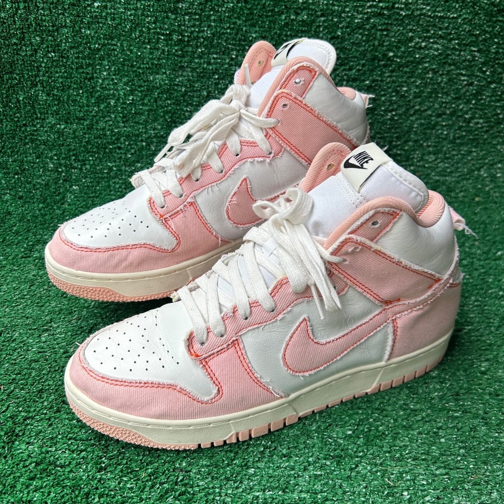 Nike Dunk High 1985 Pink Denim Sneakers White Pink DV1143-800 Mens 9.5 High Top